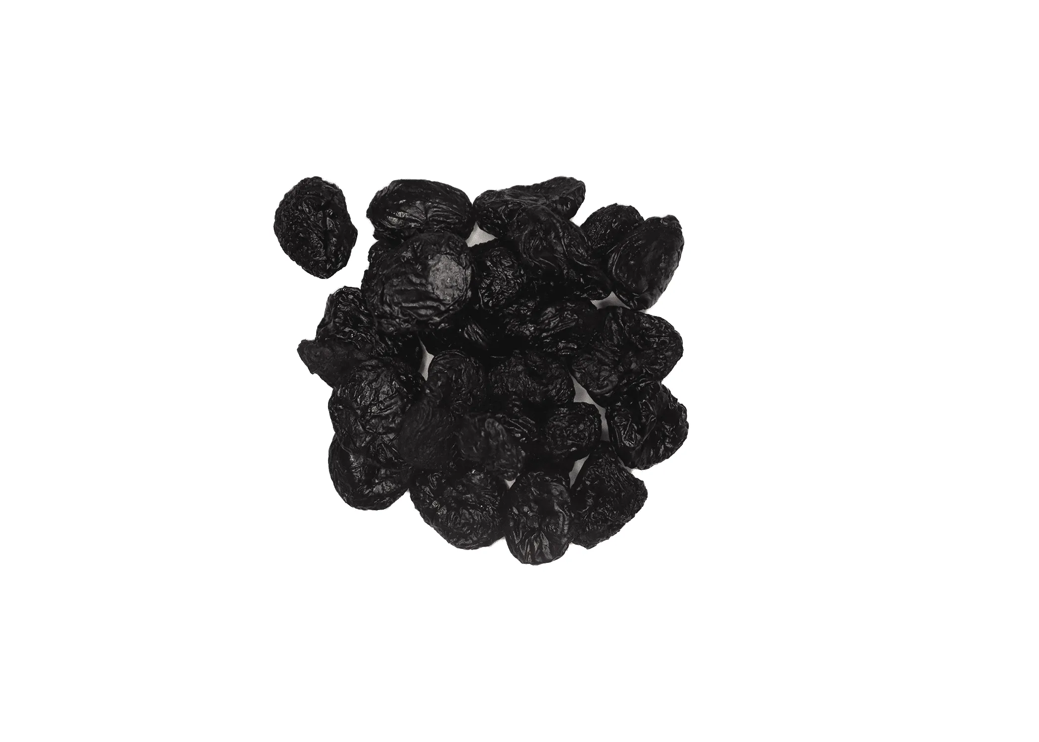 Traina® Dried Fruit Natural California Sun Dried Bing Cherries, pitted, whole - small pile of sun dried fruit on white background.