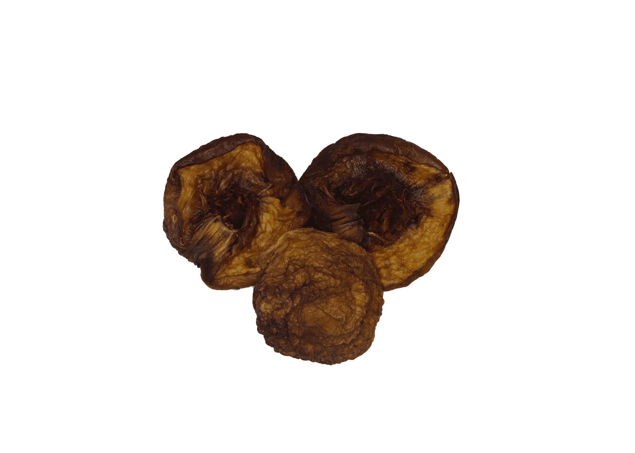 Traina® Dried Fruit Natural California Sun Dried Peach halves - small pile of sun dried fruit on white background.