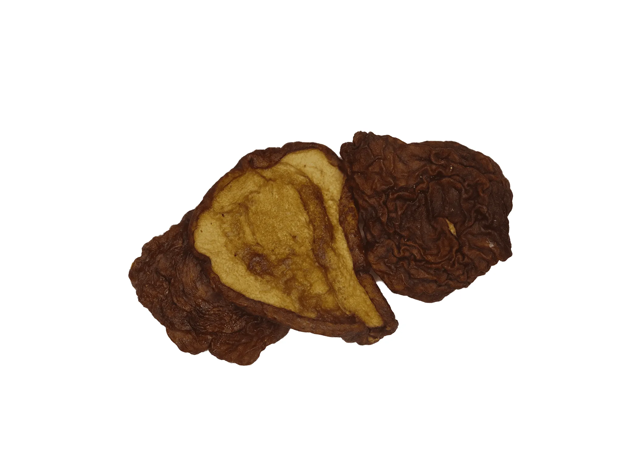 Traina® Natural Dried Pears, halves - small pile of sun dried fruit on white background.
