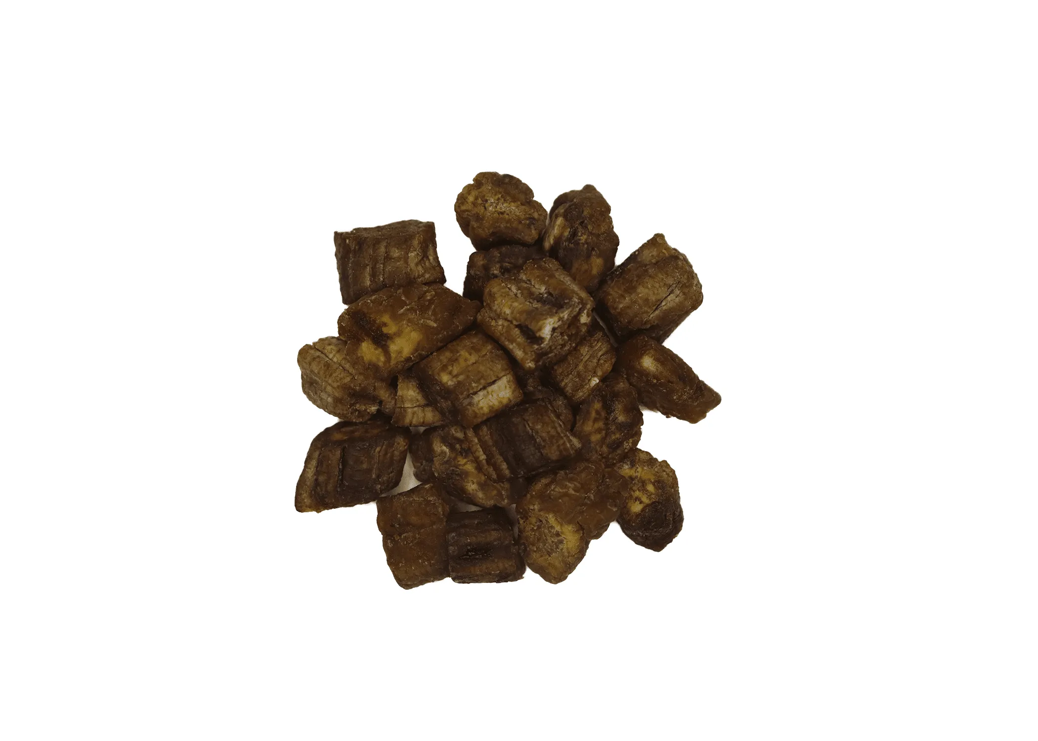 Traina® Natural Dried Banana Slices, No Added Sugar, slices - small pile of dried fruit on white backgroud.