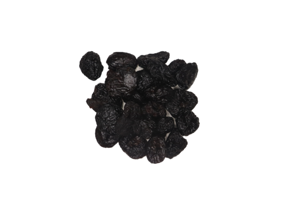 Traina® Natural California Sun Dried Bing Cherries, pitted, whole - small pile of sun dried fruit on white background.